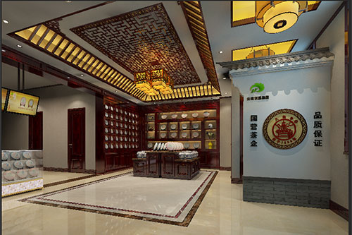 禹城古朴典雅的中式茶叶店大堂设计效果图