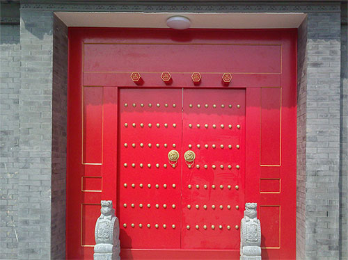 禹城中国传统四合院系列朱红色中式木制大门木作